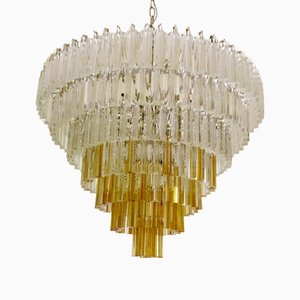 Huge Clear and Amber “Triedro” Murano Glass Chandelier from Murano Glass
