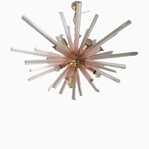 Lámpara de araña Triedo Sputnik en rosa dorado y transparente de cristal de Murano
