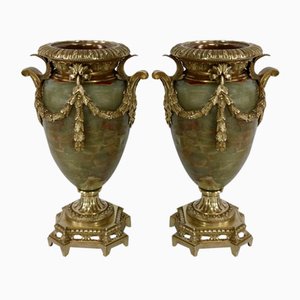 19th Century Louis XVI Style Onyx and Bronze Vases, Set of 2