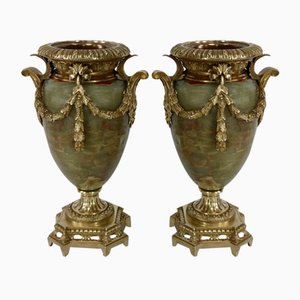 Vases Style Louis XVI en Onyx et Bronze, 19ème Siècle, Set de 2