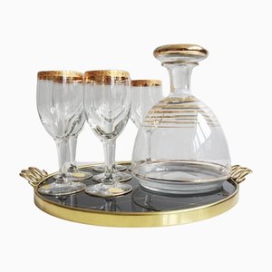 Glass Carafe with Liqueur Glasses and Tray, France, 1950s, Set of 8