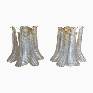 Transparent Striped “Selle Alabastro” Murano Glass Wall Sconces from Murano Glass, Set of 2