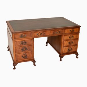 Pedestal Desk with Leather Top, 1930s