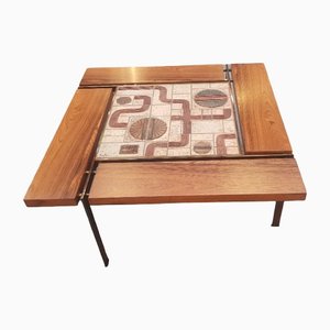 Couchtisch aus Palisander mit Messing & Keramik von Svend Aage Jessen