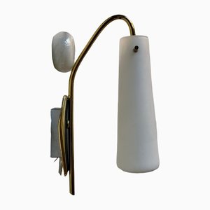 Scandinavian Wall Sconce in Brass and White Glass, 1950s