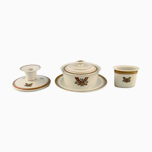 Golden Horns Candleholder, Lidded Bowl & Small Vase from Royal Copenhagen, 1960s, Set of 3