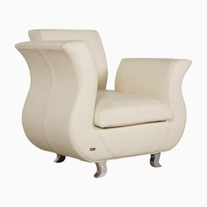 Fauteuil Moon en Cuir Crème de Bretz