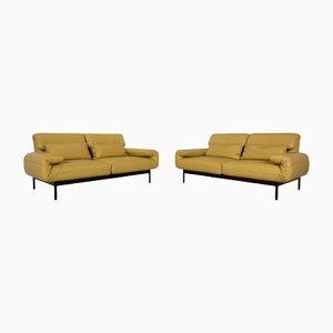 Yellow Plura Leather Two-Seater Couch with Relaxation Function by Rolf Benz, Set of 2