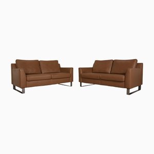 Brown Leather Two Seater Sofa by Ewald Schillig, Set of 2