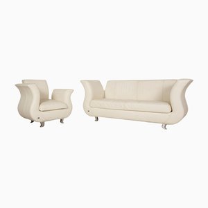 Canapé et Fauteuil Moon en Cuir Crème de Bretz, Set de 2