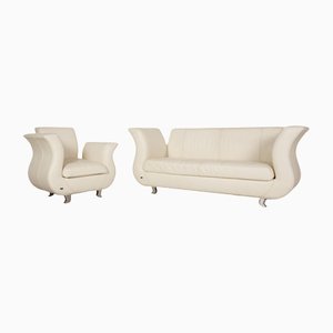 Cream Moon Leather Sofa and Armchair from Bretz, Set of 2