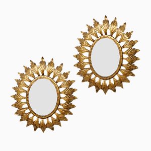 Mid-Century French Gold Gilded Leaf Sunburst Mirror