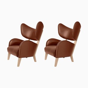 Brown Leather Natural Oak My Own Chair Lounge Chairs from by Lassen, Set of 2