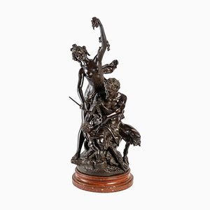 Escultura Faun Bacchante y Cupido en bronce