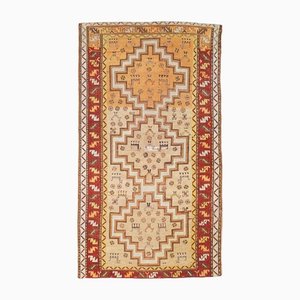 Antique Geometric Kazak Runner in Dark Red with Border and Rhombuses