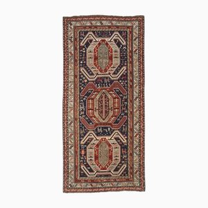 Antique Geometric Kazak Runner in Dark Blue with Border