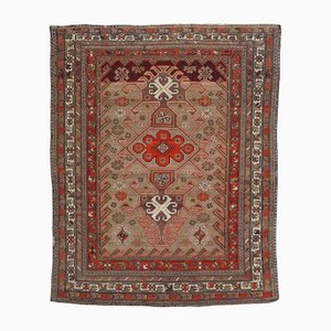 Antique Geometric Kazak in Dark Red with Border and Medallion