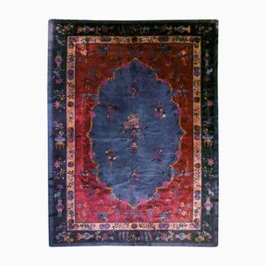 Antique China Carpet in Wine Red with Border