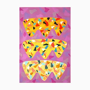 Forme viola e arancioni, Natalia Roman, 2022, acrilico su carta da acquerello