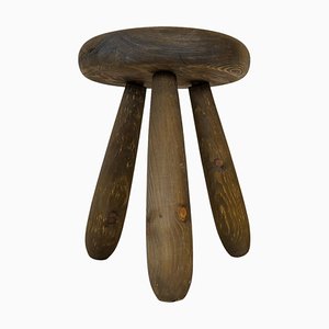 Sculptural Stool in Stained Pine Attributed to Ingvar Hildingsson, Sweden, 1970s