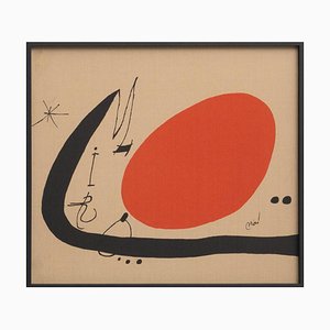 Joan Miro, 1970s, Lithograph in Textile Fabric, Framed