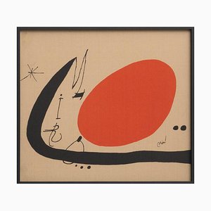 Joan Miro, 1970s, Lithographie en Tissu, Encadrée