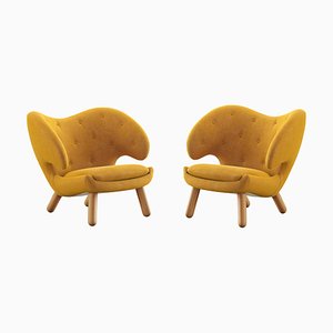 Wood and Fabric Pelican Chairs by Finn Juhl for Design M, Set of 2
