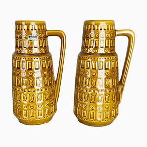 Fat Lava Pottery Vases With Ochre Pattern from Scheurich, Germany, 1970s, Set of 2