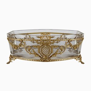 Small Louis XVI Style Glass and Brass Planter, 1900s