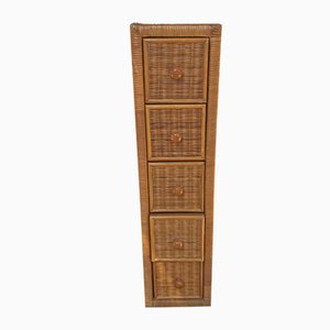 Narrow Cabinet with Drawers in Bamboo & Rattan, 1970s