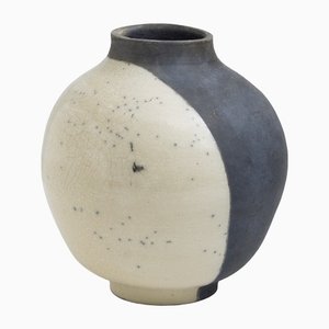 Japanese Modern Minimalist White & Black Raku Ceramic Vase