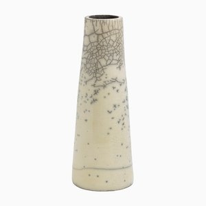 Japanese Modern Minimalist White Crackle Raku Ceramic Hana Vertical 3 Vase by Laab Milano