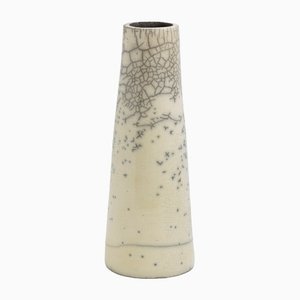 Japanische Modern Minimalistische Weiße Crackle Raku Keramik Hana Vertical 3 Vase von Laab Milano
