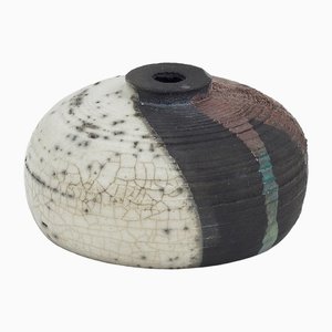 Japanese Modern Nauru Green & White Raku Vase