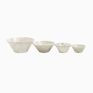 Japanese Minimalistic Crackle White Raku Ceramics Moon Bowls by Laab Milano, Set of 4