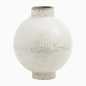 Japanese Modern Minimalist Dome L Vase Raku Ceramic White Crakle