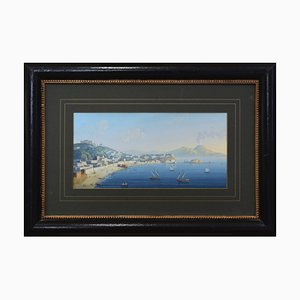 View of the Gulf of Naples, Italy, 1990s, Gouache on Cardboard, Framed