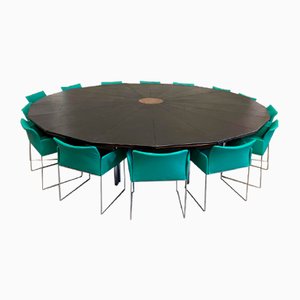 Leather & Steel Conference Table With Armchairs by Kazuhide Takahama for Simon Gavina, Set of 15