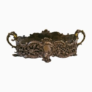 Antique Jardiniere in Plated Silver and Bronze, 1900