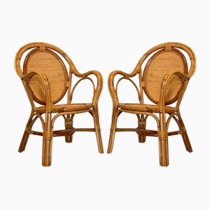 Set of Wicker & Bamboo Armchairs, 1970s