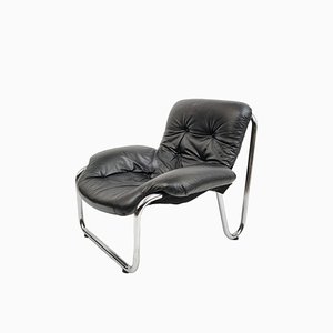 Danish Lounge Chair in Black Leather, 1970s