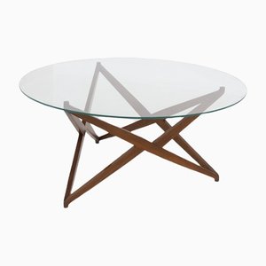 Star Shaped Wood & Glass Coffee Table by Angelo Ostuni