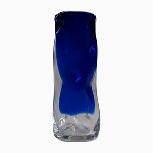 Italienische Vase aus Muranoglas mit abstraktem blauem Motiv, 1970er