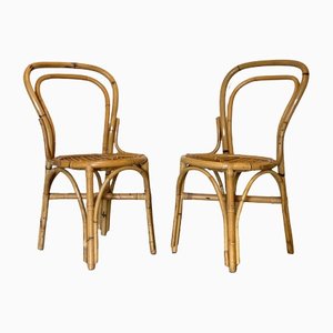 Set of Bamboo & Wicker Chairs, 1970s