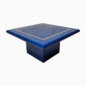 French Side Table in Blue Lacquered Wood, 1980