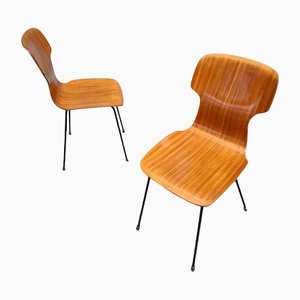 Chairs in Curved Plywood with Iron Legs by Carlo Ratti, Set of 2
