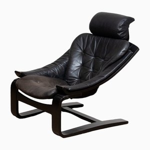 Swedish Lounge Chair in Black Leather by Ake Fribytter for Nelo, 1970s