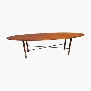 Coffee Table with Oval Mahogany Top, Iron Rods & Aluminum Finials from Rossi Di Albizzate, 1960s
