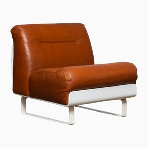 Clubsessel aus Hellbraunem Cognac Leder mit Weißer Schale Orbis von Luici Colani für COR Germany, 1970er