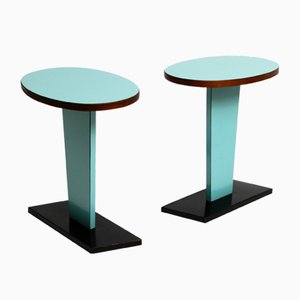 Mid-Century Italian Wood Side Tables Covered in Black and Turquoise Formica, Set of 2